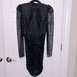 NWT 2025 Sample Mac Duggal 2141 - Long Sleeve High Neck Ruched Knee Length Dress